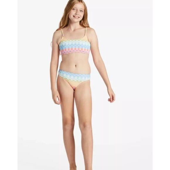 Billabong Girl's Size 5 2 Pc Bikini Swimsuit Paradise Check Trilet Set - Picture 4 of 4